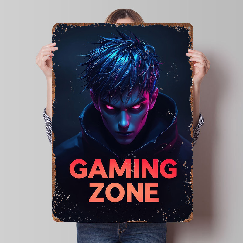 Retro Gaming Zone - Poster Plakat Timah Potret Gamer Neon