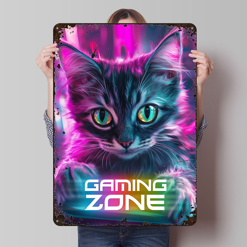 Retro Gaming Zone - Gamer Cat - Poster Cetak Zona